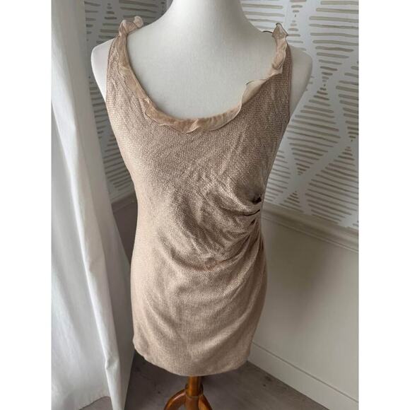 Valentino Women’s Size 8 Ruffle Pleated Wool Silk Neutral Dress - Picture 3 of 9